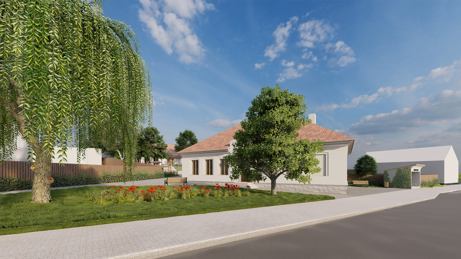 (10, 6, 'Interier_02.jpg', 'Kulturní dům', 'Zadáním soutěže bylo vytvoření nového centra vesnice s budovami kulturního/obecního domu a altánu. Současná poloha Obecního domu, tvar pozemku a jeho ohraničení komunikacemi nebylo ideální pro vytvoření nové návsi a zajištění dostatečného funkčního propojení. Proto se v návrhu uvažuje o rozdělení programu Obecního domu na program úřední (Obecní úřad) a společenský (hospoda se sálem) a umístit je do dvou samostatných budov. Obecní úřad je ponechán v budově bývalé Obecní školy. Hospoda se sálem je přesunuta do novostavby v severní části návsi, do místa, kde stával nyní již zdemolovaný historický statek. Budovy spolu komunikují a vzniká tak mezi nimi jasně definovaný prostor návsi jako společenského, kulturního a volnočasového centra obce. Přesunutím hospody a sálu dále od rušné silnice dodává společenskému životu obce doslova nový dech a zaručuje mnohem reprezentativnější prostředí. Vydlážděné okolí objektu nabízí dostatek prostoru pro konání společenských a kulturních akcí všeho druhu. V případě potřeby se mohou hospoda, sál a vydlážděný předprostor spojit v jeden fluidní funkční celek. Objekt Obecního úřadu očišťujeme od přístaveb. Tím získáváme nový průchod kolem východní fasády a přístup na náves přímo od autobusové zastávky. Architektura samotného společenského domu je jednoduchá navazující na archetyp venkovských domů. Tradiční dům se sedlovou střechou se nijak nesnaží na sebe upoutat pozornost. Pouze čtvercové okno, které jakoby procházelo skrze celý dům dává na sebe upozornit, že se jedná o současnou architekturu. Zbylý historický objekt je očištěn od přístaveb, tak aby vynikla estetika eklektického domu.', 'AS', 'Helena Sosnová, Anna Schneiderová', 'Stránecká Zhoř', '2023', 'Architektonická soutěž', None)