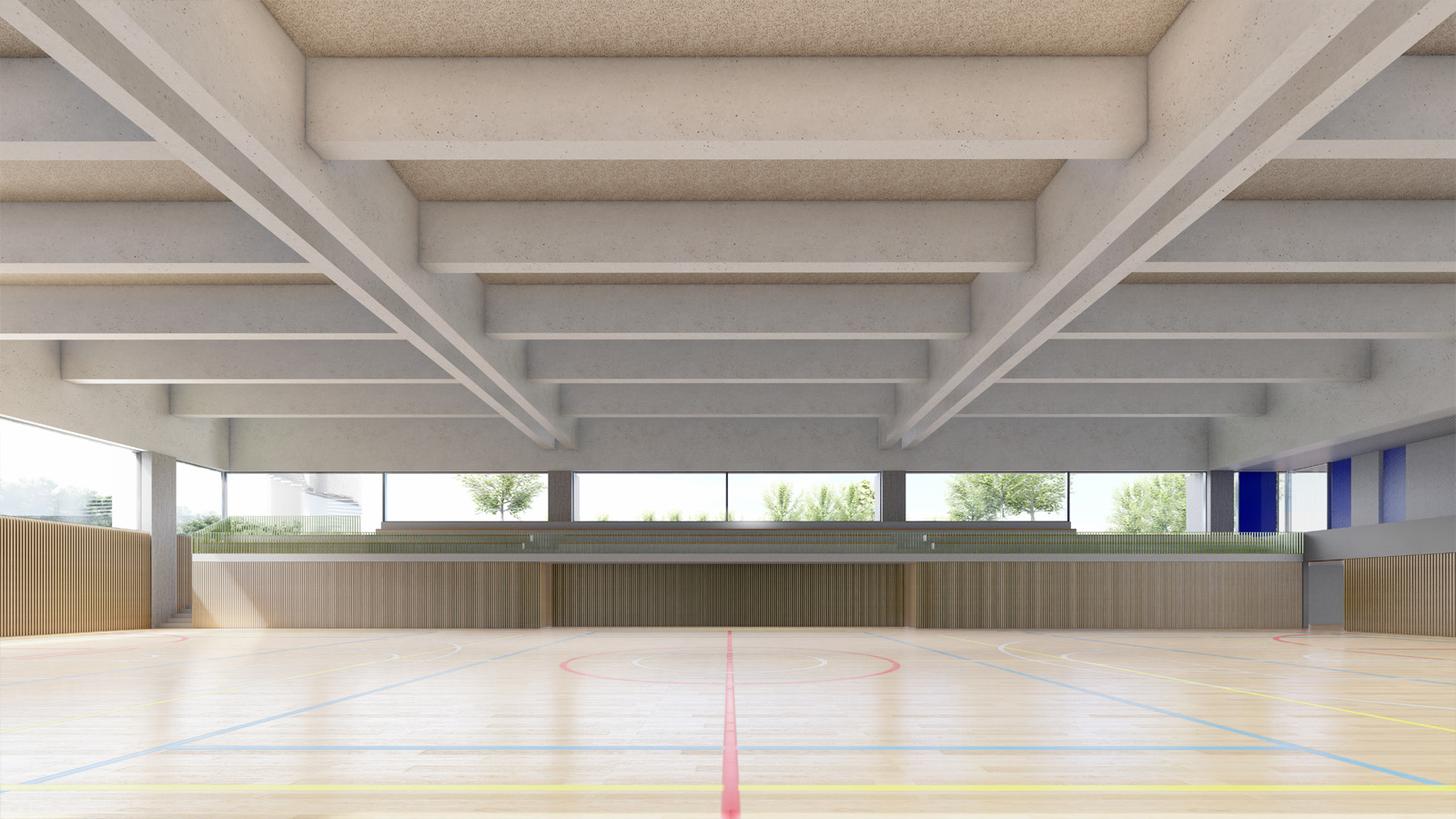 (11, 6, 'Situce.jpg', 'Návrh tělocvičny ZŠ Křižná', 'Zadáním soutěže byl návrh sportovní haly pro potřeby základní školy a také veřejnosti města Valašské Meziříčí. Hlavní myšlenkou byl respekt k původnímu objektu školy a návaznost na architektonické pojetí tohoto typu architektury. Navržená sportovní hala je umístěna tak, aby respektovala pavilónový prostorový koncept školy včetně možnosti průchodu suchou nohou pro děti. Je situována východně od školy, hrana objektu je na hraně vstupu školy – jde o podobně významnou veřejnou stavbu. Díky jejímu vysunutí k ulici je zachován poměrně velkorysý a ucelený prostor zahrady školy. Pro harmonické hmotové zapojení do školního areálu je tělocvična zapuštěna do terénu. Sportovní hala je integrální součástí vnitřního provozu školy, ale přitom je umístěna tak, aby mohla fungovat zcela autonomně. Hala je zpřístupněna skrze nejvýchodněji položený pavilon školy – jídelnu. Forma domu je silně ovlivněna nosným systémem, jde o estetizaci nutného. Zahloubenou jámu hřiště překrývá betonová střecha podepřená silnými sloupy, jejichž umístění vychází z vnitřní logiky prostor, možností dělení hřiště. Díky zapuštění má hřiště ideální osvětlení – to je z výšky. Interiéry přiznávají svou materiálovou podstatu v čiré pravdivosti – v betonu. Exteriér haly tvoří hrubý beton – na silných podporách, sklo a broušená omítka – na zateplení. Celá střecha slouží jako sportoviště.', 'AS', 'Helena Sosnová, Vojtěch Sosna', 'Valašské Meziříčí', '2024', 'Architektonická soutěž', None)