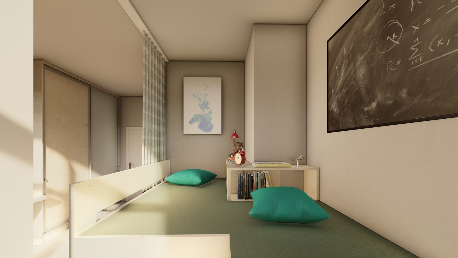 (13, 6, 'Pudorys.jpg', 'Dětský pokojíček', 'Tvarově složitý a nepravidelně členěný bývalý pokoj pro služku ve starší pražské zástavbě chtěla mladá rodina upravit na pokojíček pro dvě malé děti. Navržený společný prostor je rozdělen na spací koutek s úložným prostorem a obdélníkový prostor, který je snadno zařiditelný a do budoucna variabilní.  Spací koutek lze jednoduše oddělit zatažitelnou zástěnou na dvě části se zachováním optického i světelného soukromí. S pomocí jednoduché dřevěné konstrukce, opláštěné březovou překližkou se docílilo i dostatečného úložního prostoru.', 'I', 'Helena Sosnová', 'Praha', '2025', 'Realizace', None)