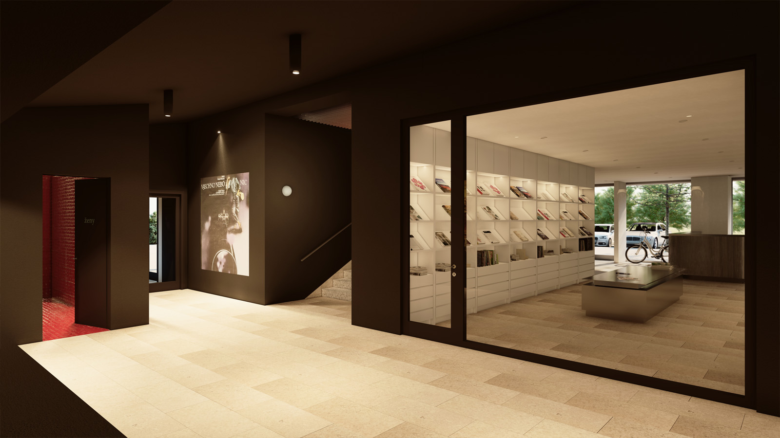 (19, 6, '06.jpg', 'Infocentrum města Humpolec (Helena Sosnová pro Atelier Bod architekti)', 'Infocentrum je navrženo jako přirozená součást veřejného prostoru – ne jen jako služba, ale jako kulturní a společenský uzel pro místní i návštěvníky. Je otevřené, přívětivé a vizuálně propojené s městským kinem, kavárnou i probíhající projekcí. Stává se tak vstupní branou k širším kulturním zážitkům. Návrh respektuje původní architekturu budovy a pracuje s jejím hlavním motivem – symetrií. Tu přenáší i do nového dispozičního řešení. Zvětšené prosklení směrem do Husovy ulice zdůrazňuje transparentnost a dostupnost služeb. Přízemí tvoří informační pult propojený s prodejní a výstavní plochou. Zázemí (kanceláře, kuchyňka, toalety, sklad) je rozšířeno a logicky navazuje na infocentrum i kino. Součástí je také prostor pro výstavu "Hliníkária". Pokladna kina je nově přesunuta do prostoru šaten. Vestavěný nábytek s úložnými funkcemi minimalizuje potřebu dalších skladů. Interiér vychází z místního kontextu – zachována je původní dlažba, osvětlení odkazuje na atmosféru kinosálu. Dominantním materiálem je hliník, zvolený pro svou čistotu i symbolický význam. Odkazuje na známou repliku z filmu Marečku, podejte mi pero!, která spojila Humpolec s postavou Hliníka. Motiv dodává prostoru lehkost a nadhled a posouvá infocentrum od pouhé funkce k místu s vlastním příběhem.', 'AI', 'Helena Sosnová, Vojtěch Sosna', 'Humpolec', '2025', 'Architektonická studie', None)