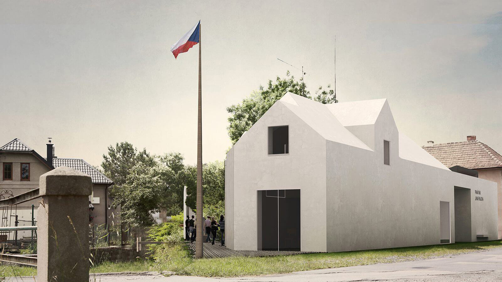 (4, 6, 'Nadhled.jpg', 'Památník Jana Palacha', 'Památník je členěn na expoziční část v novostavbě pavilonu a přednáškový sál v původním objektu. Architektura nového pavilonu je zvenčí nenápadná, působí jen jako ohradní zeď k domu. Architektonická forma památníku je minimalistická, téměř abstraktní. To památník zvýrazní. Význam místa podtrhuje i vertikála stožáru na vlajku. Expoziční část je postavena na výtvarných kontrastech vyvolávajících emoční zážitky. Zahrada je pojata jako odpočinkové a meditativní místo.\n\n<br><br>\nPamátník je členěn na dvě části: dům Jana Palacha, který je přeměněn na přednáškový – shromažďovací prostor – a nový výstavní pavilon. Vstup do objektu je umístěn do provozně nejlepšího místa – do prostoru mezi tyto dva objekty. Vstupní halou je možné prohlédnout až do zahrady.', 'AS', 'Helena Sosnová (Suchá), Vojtěch Sosna', 'Všetaty', '2016', 'Architektonická soutěž', None)