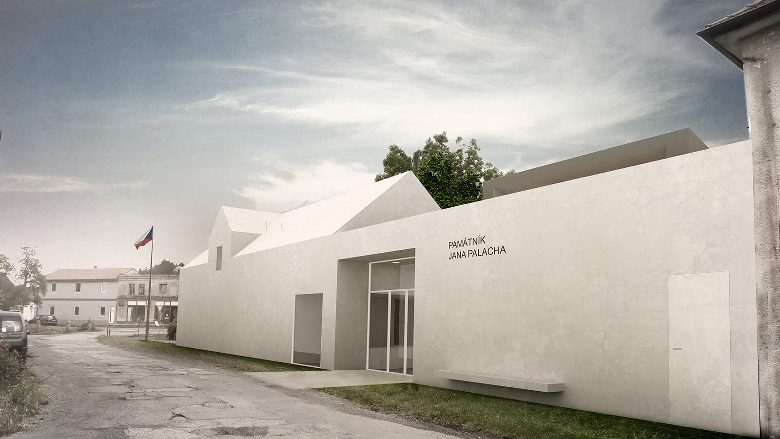 (4, 6, 'Nadhled.jpg', 'Památník Jana Palacha', 'Památník je členěn na expoziční část v novostavbě pavilonu a přednáškový sál v původním objektu. Architektura nového pavilonu je zvenčí nenápadná, působí jen jako ohradní zeď k domu. Architektonická forma památníku je minimalistická, téměř abstraktní. To památník zvýrazní. Význam místa podtrhuje i vertikála stožáru na vlajku. Expoziční část je postavena na výtvarných kontrastech vyvolávajících emoční zážitky. Zahrada je pojata jako odpočinkové a meditativní místo.\n\n<br><br>\nPamátník je členěn na dvě části: dům Jana Palacha, který je přeměněn na přednáškový – shromažďovací prostor – a nový výstavní pavilon. Vstup do objektu je umístěn do provozně nejlepšího místa – do prostoru mezi tyto dva objekty. Vstupní halou je možné prohlédnout až do zahrady.', 'AS', 'Helena Sosnová (Suchá), Vojtěch Sosna', 'Všetaty', '2016', 'Architektonická soutěž', None)